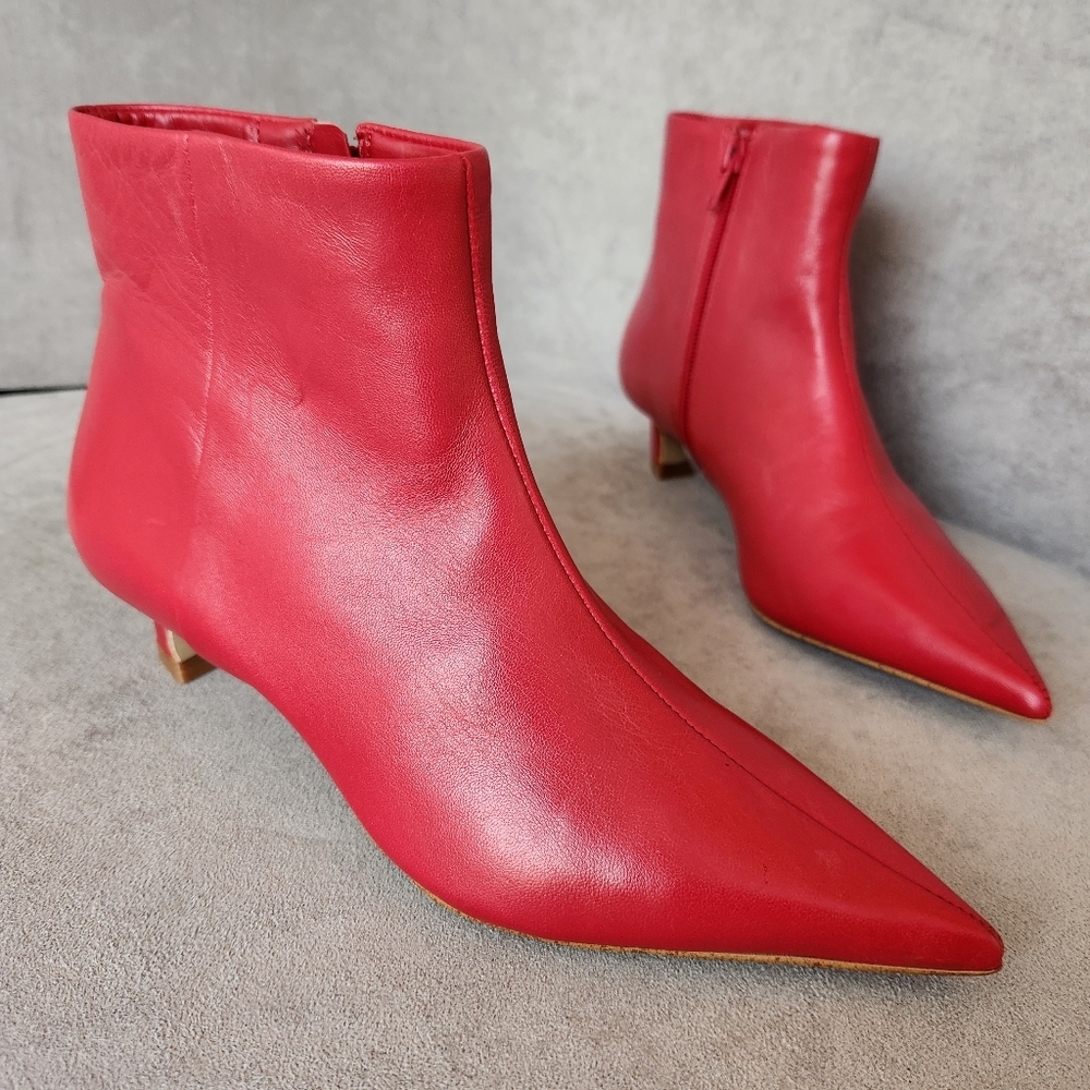 Gianni Bini Booties 6.5 Red Leather Georgina Pointed Toe Kitten Heels New $140